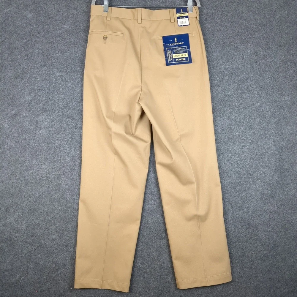 Lanesboro‎ Mens Pleated Khaki Pants 32W x 30L Iron Free Expandable Waist Cotton